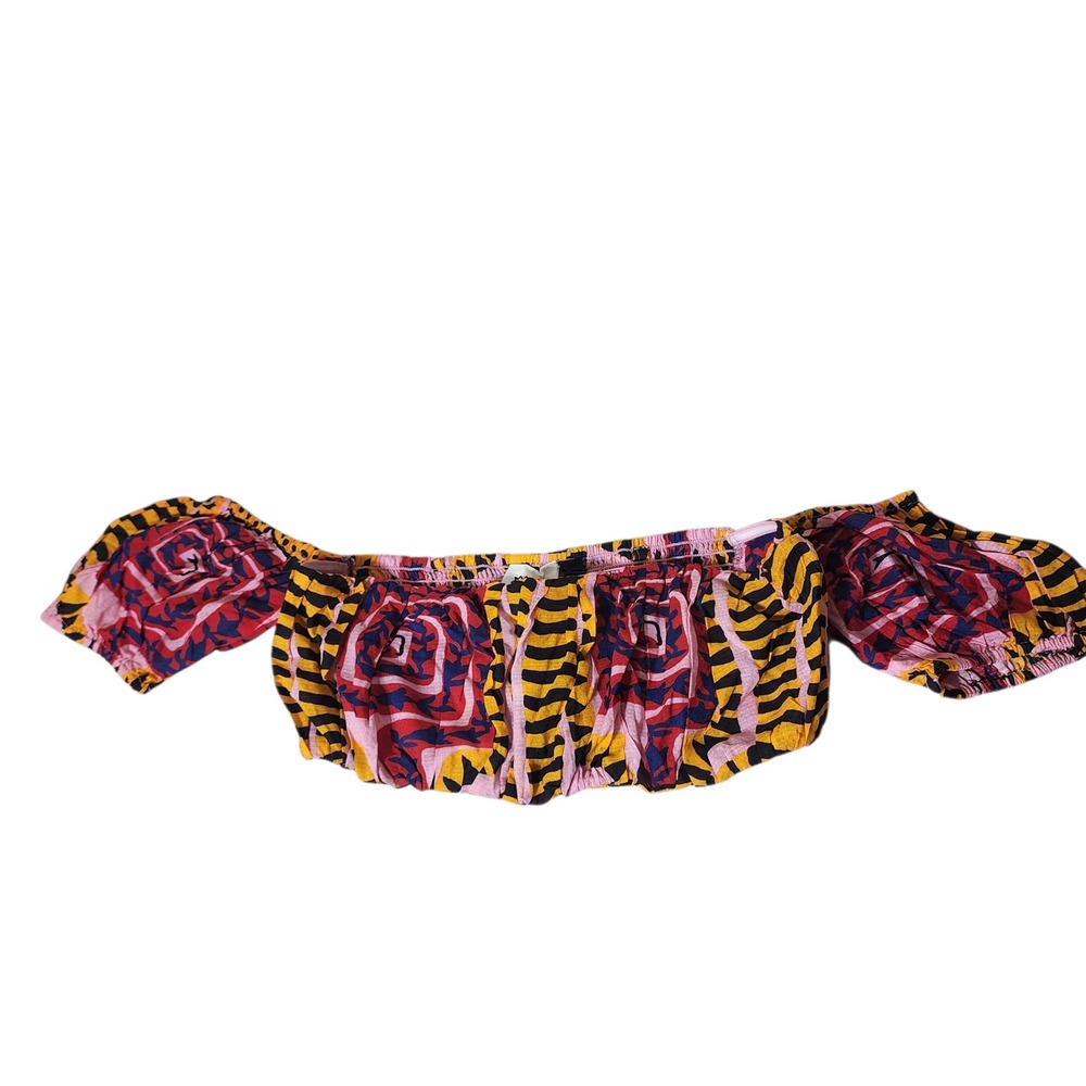 Anthropologie Sincerely Jules Smocked Off Shoulder Crop Top Multi Color XS